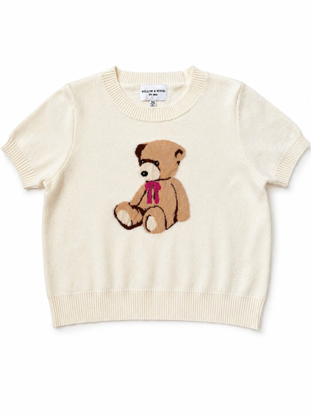 Willow & Wind Teddy Bear Sweater NWOT Women/Juniors M‎ Cream Short Sleeve Knit